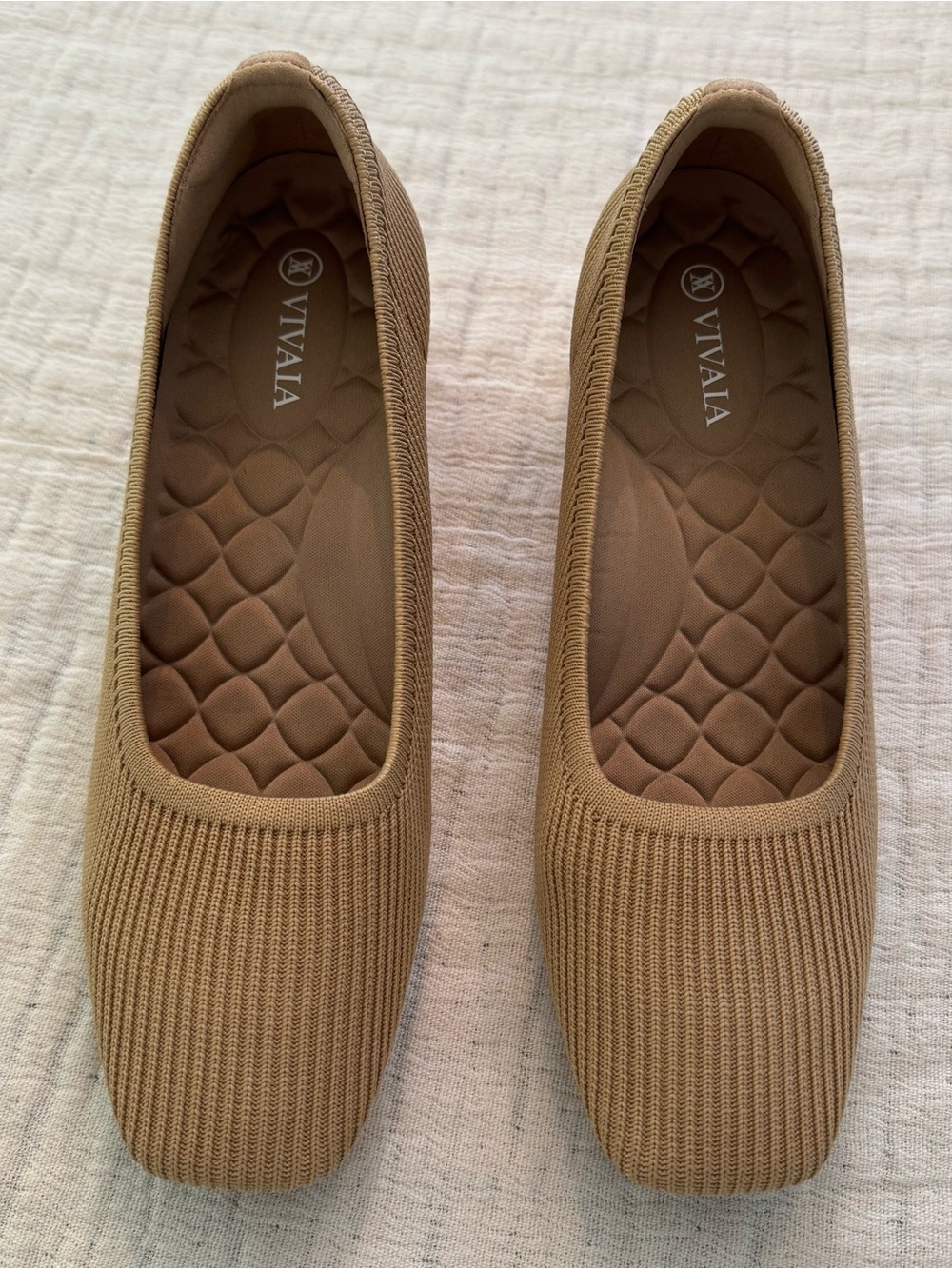 VIVAIA Square-Toe Chunky Heels Melody Pro Almond Knit Size 38, US 7.5